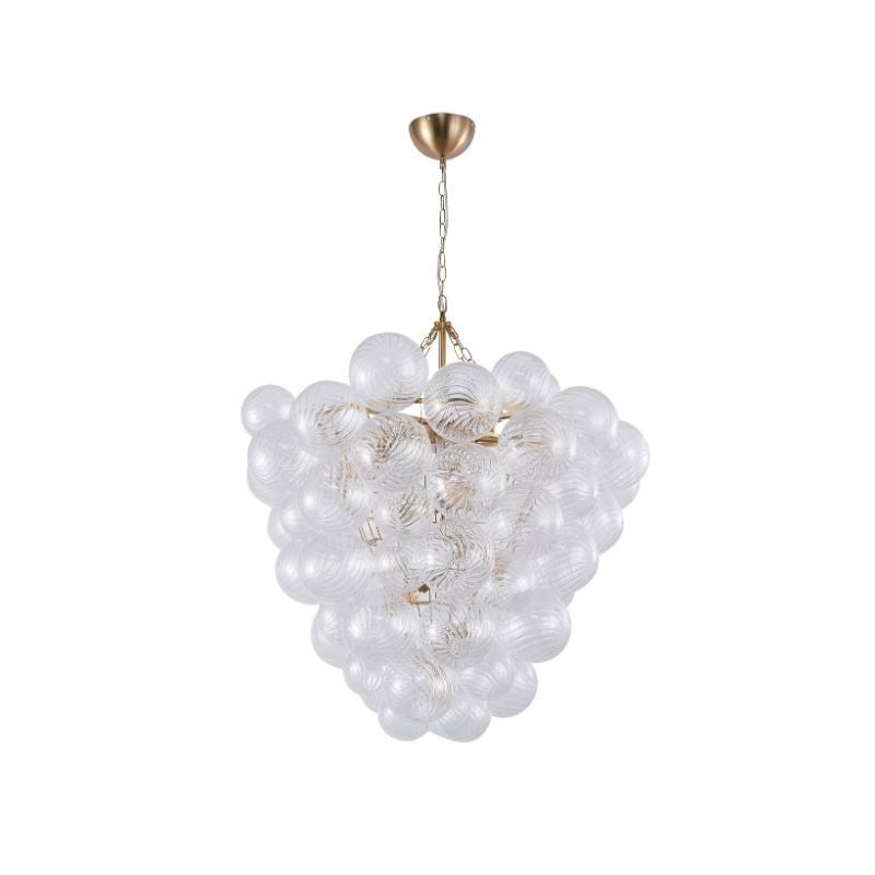 Modern chandelier featuring a cluster of transparent glass globes with a gold accent, ideal for contemporary home decor.